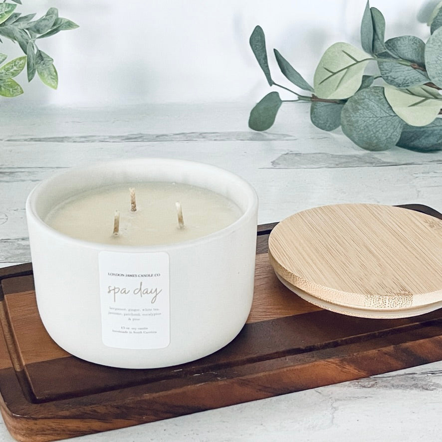 Spa Day 15 oz. Luxury 3-Wick Soy Candle - Aromatherapy in a Ceramic Jar