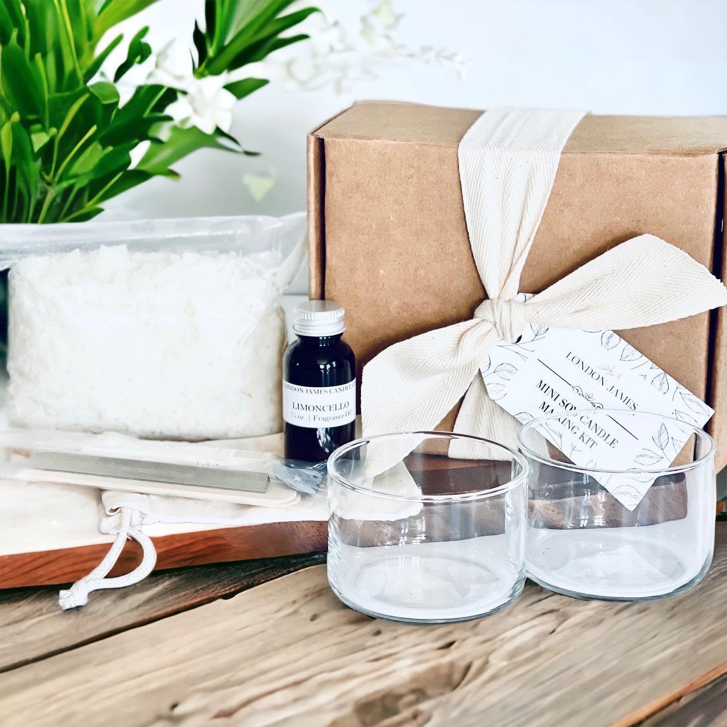 DIY soy candle making kit with natural soy wax, wicks, fragrance oils and jars