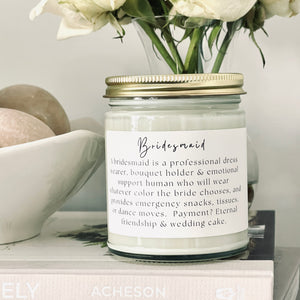 Funny Bridesmaid Candle, Bridal Party Proposal Candle