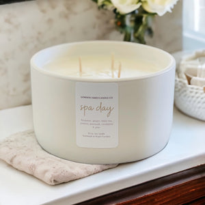 Spa Day 15 oz. Luxury 3-Wick Soy Candle - Aromatherapy in a Ceramic Jar